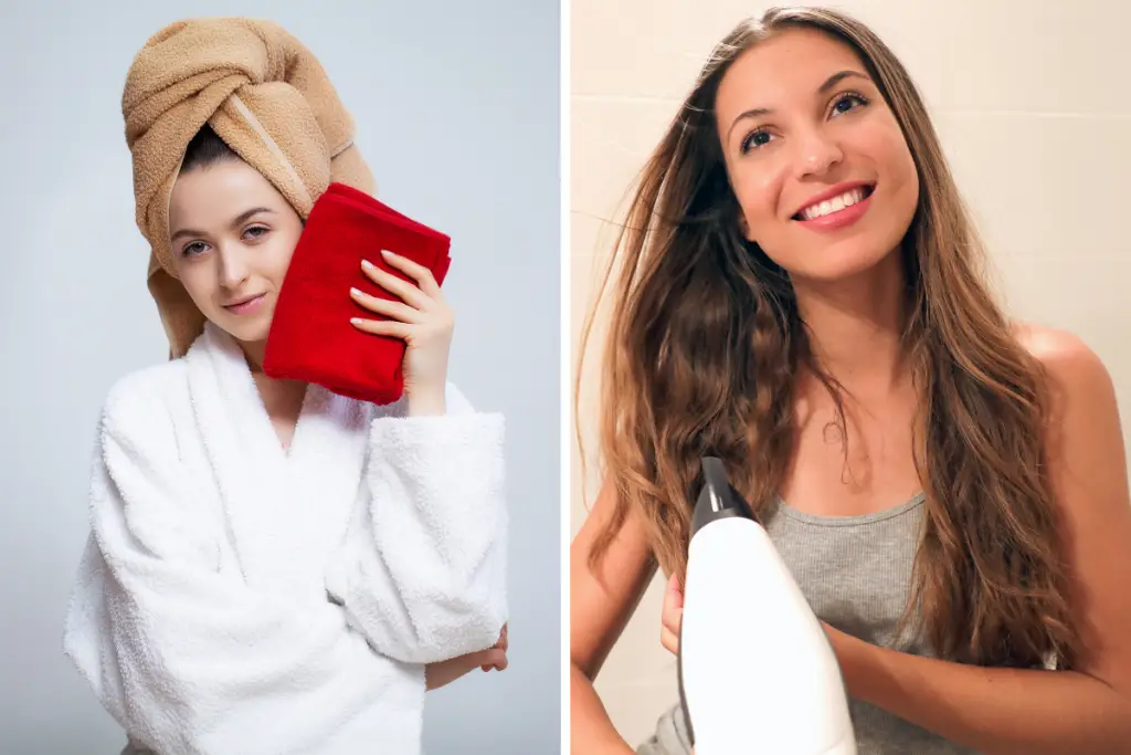 towel dry or blow dry hair